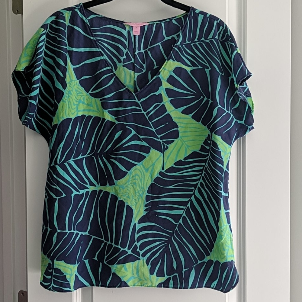 Lilly Pulitzer Under the Palms print silk top